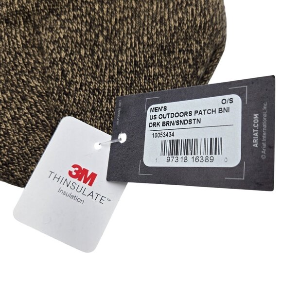 Ariat Men's Rebar Cap US Flag Outdoors Patch Insulated Beanie Acrylic Dark Brown - Picture 4 of 8